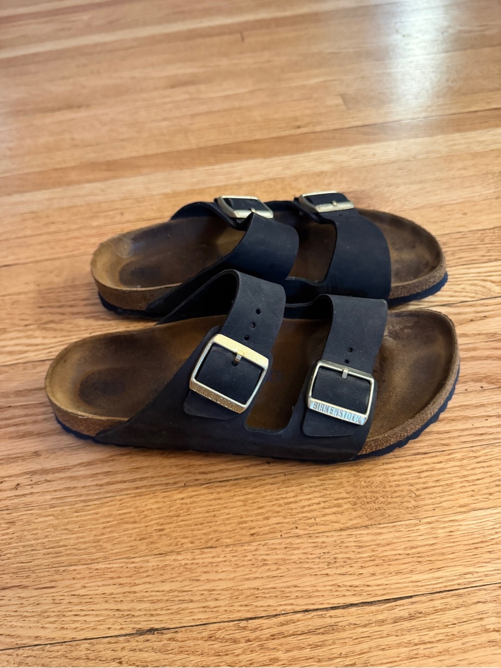 Birkenstock Arizona Soft Footbed Navy Oiled Leather Sandals 40 Narrow - Picture 2 of 3